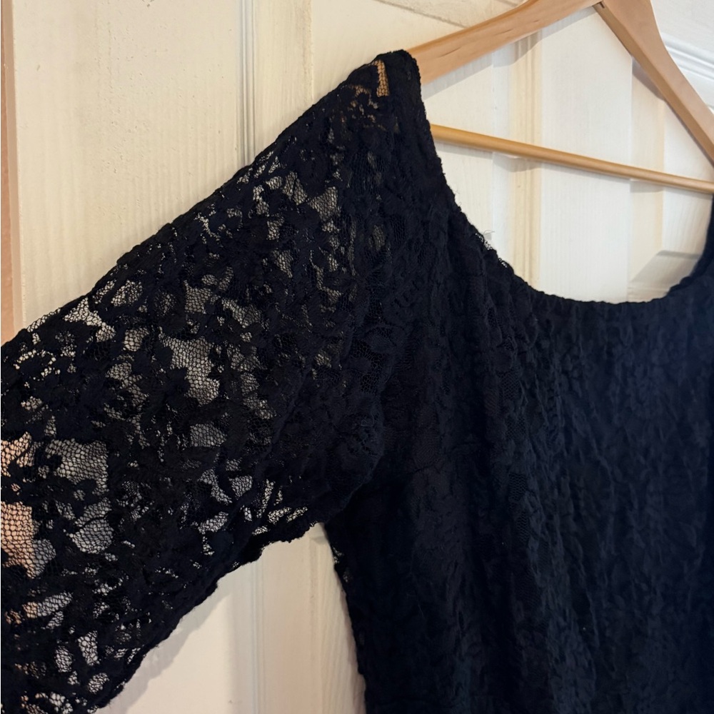 ASOS Black Lace Off Shoulder Empire Knee Length Dress Size 20